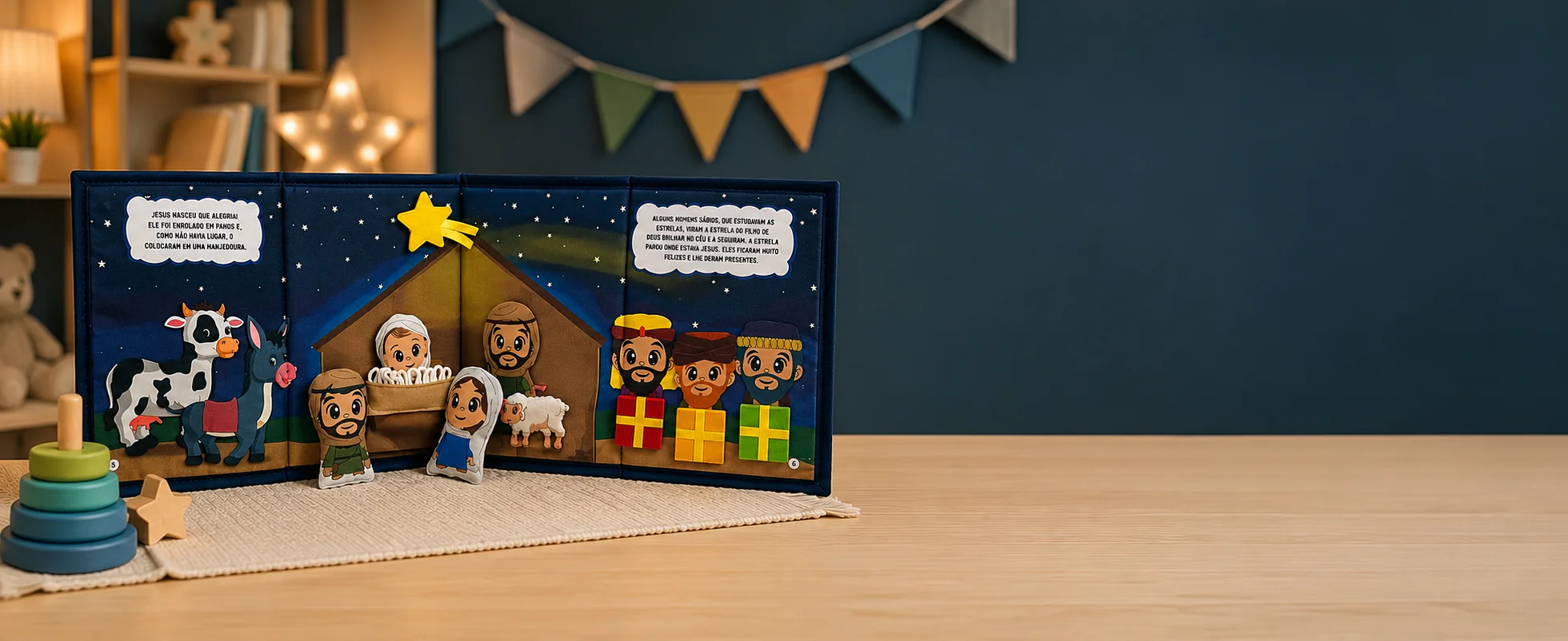 Foto livro bíblico interativo infantil Nascimento de Jesus da Zigzag Friends