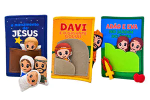 kit com 3 livros bíblicos infantis interativos Zigzag Friends