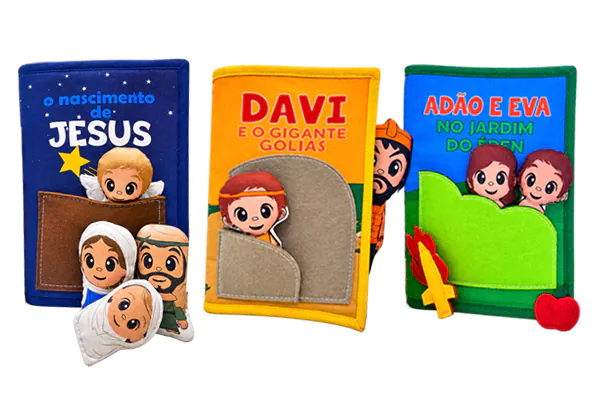 kit com 3 livros bíblicos infantis interativos Zigzag Friends