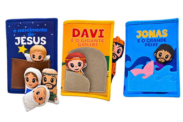 kit com 3 livros bíblicos infantis interativos Zigzag Friends