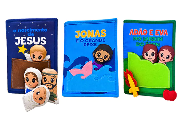 kit com 3 livros bíblicos infantis interativos Zigzag Friends