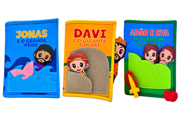 kit com 3 livros bíblicos infantis interativos Zigzag Friends