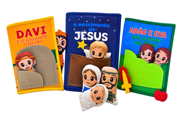 kit com 3 livros bíblicos infantis interativos Zigzag Friends