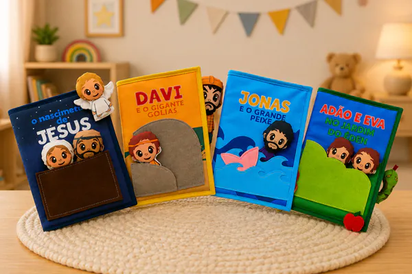 coleção com 4 livros bíblicos infantis interativos Zigzag Friends