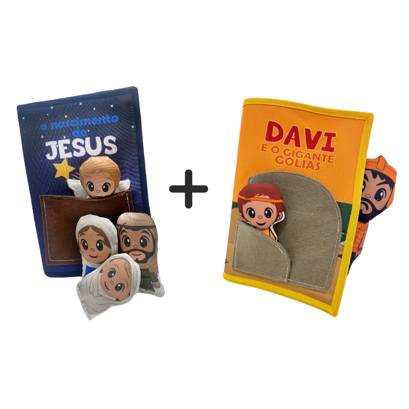 Kit 2 Livros Infantis Bíblicos – O Nascimento de Jesus / Davi e Golias